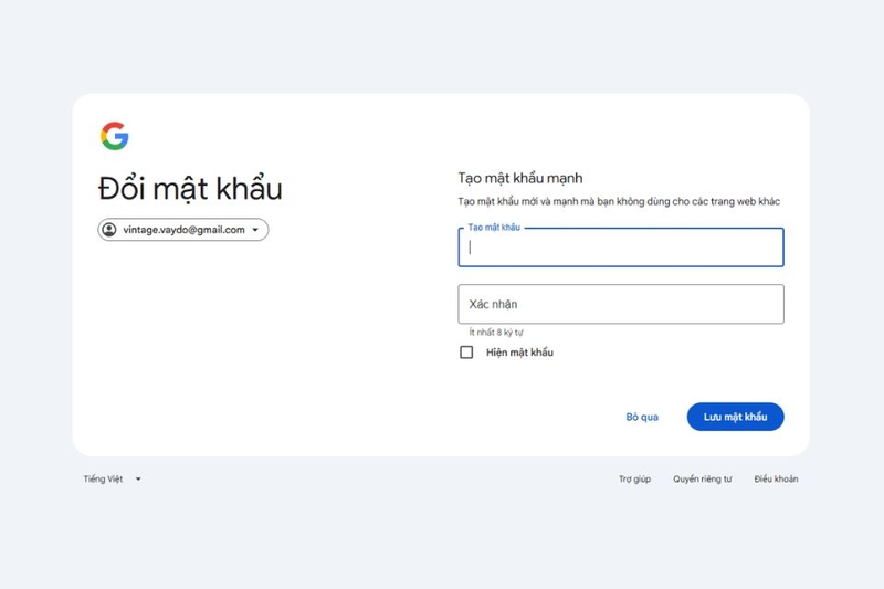 Tạo mật khẩu mới