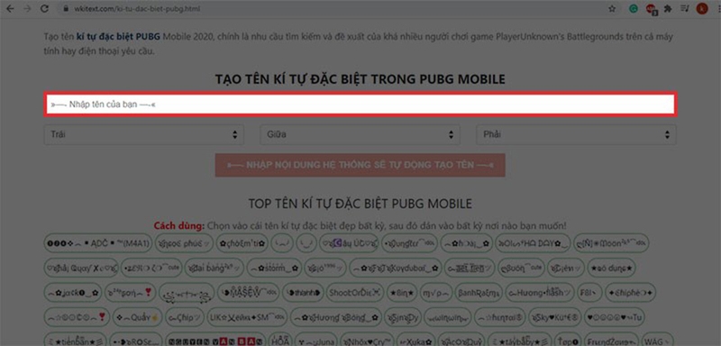 Nhập tên nhân vật bạn muốn tạo