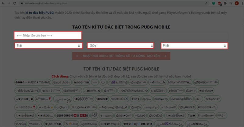 Lựa chọn các ký tự đặc biệt