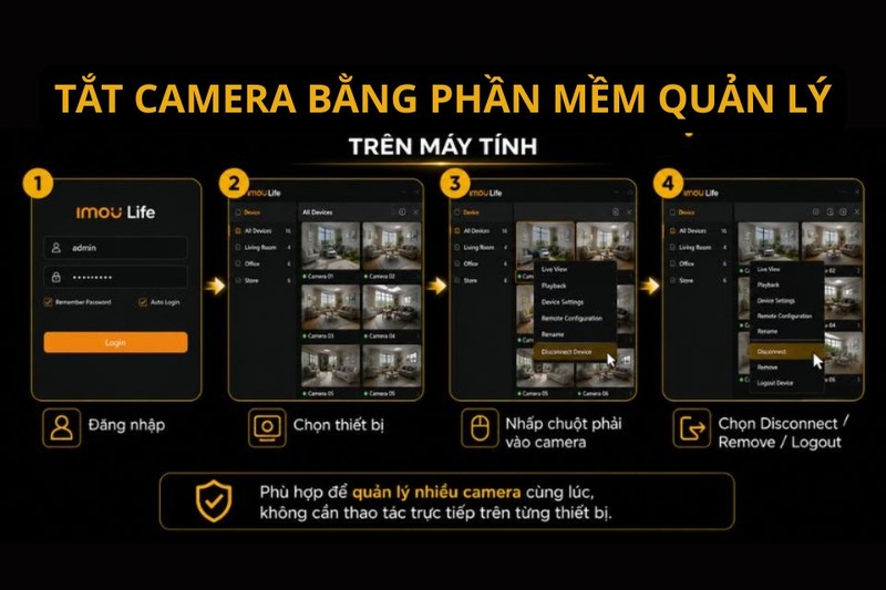 Tắt camera bằng phần mềm quản lý