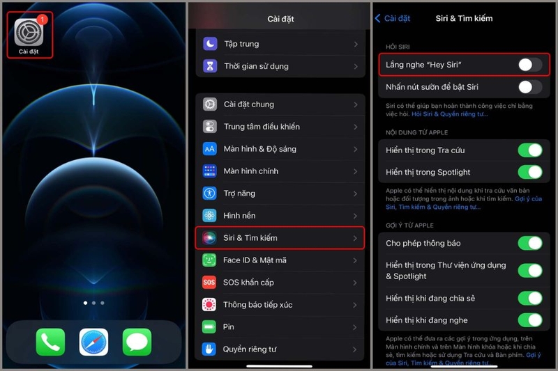 Tắt kích hoạt bằng “Hey Siri”