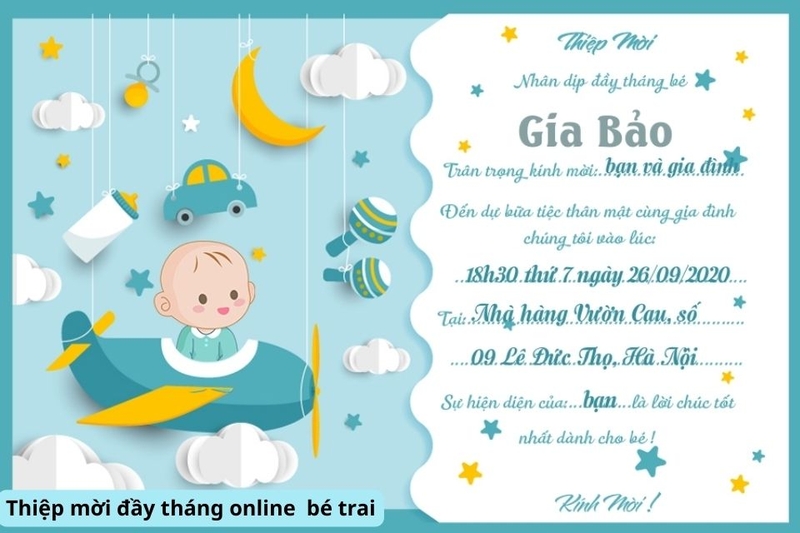 Thiệp mời đầy tháng bé trai