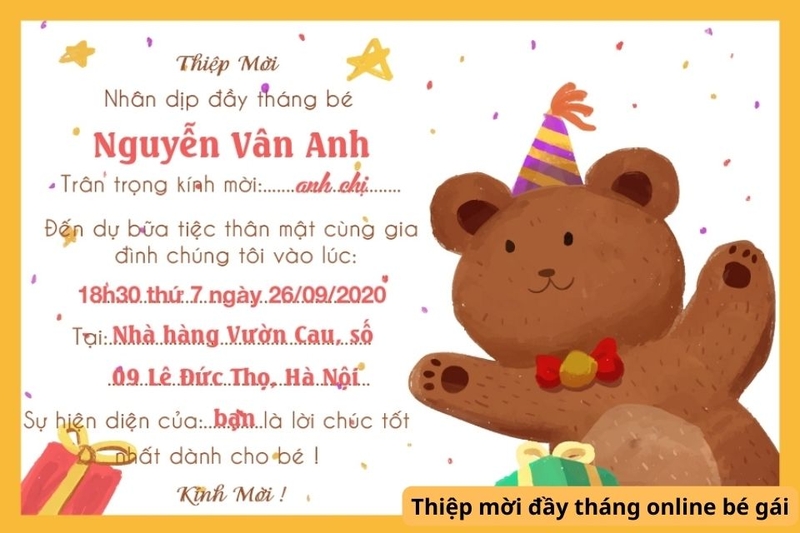Thiệp mời đầy tháng online bé gái