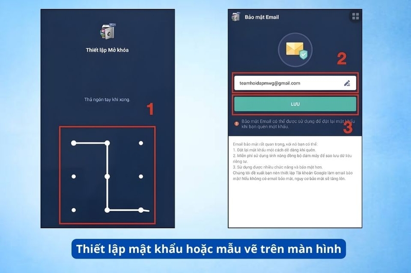 Thiết lập mật khẩu hoặc mẫu vẽ trên màn hình