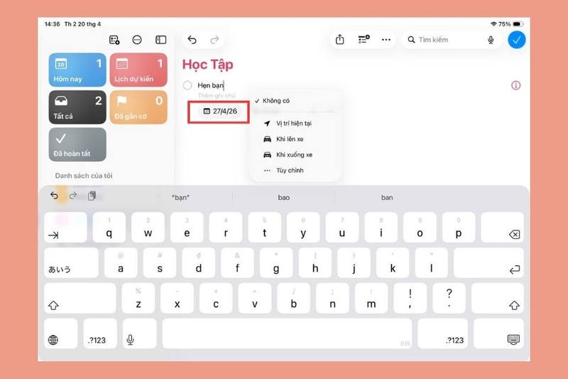 Thiết lập thời gian nhắc