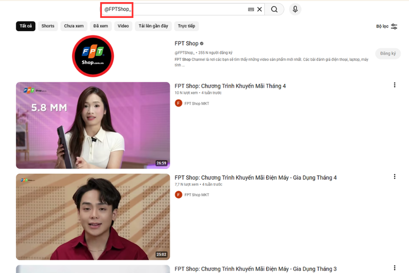 Tìm kiếm bằng @username