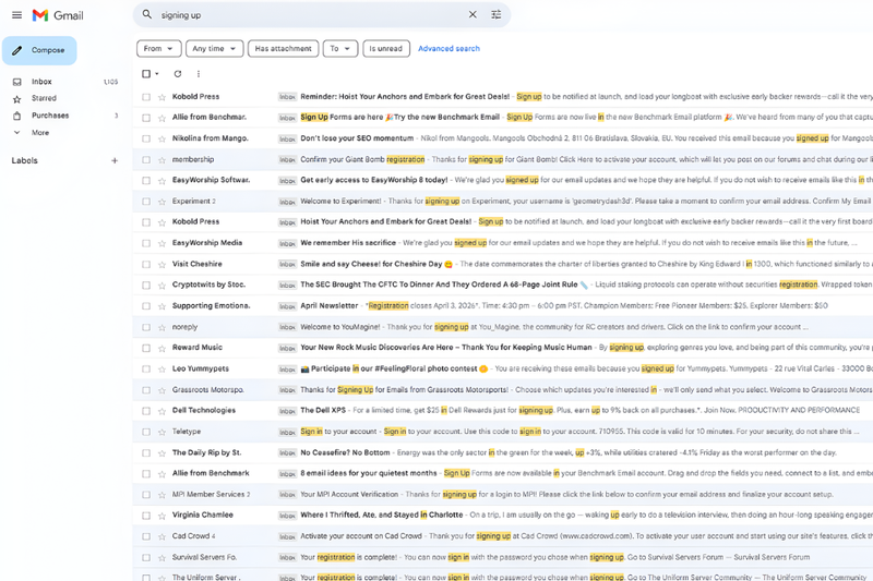 Tìm lại dấu vết đăng ký qua email xác nhận trong Gmail