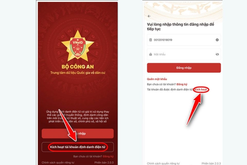 Chọn Kích hoạt tài khoản định danh điện tử