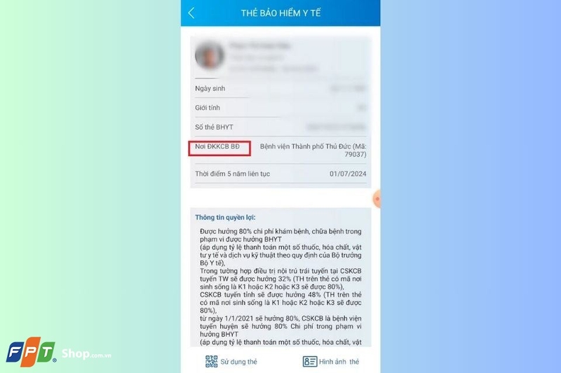 Xem thông tin thẻ BHYT để xác định Nơi ĐKKCB BĐ.