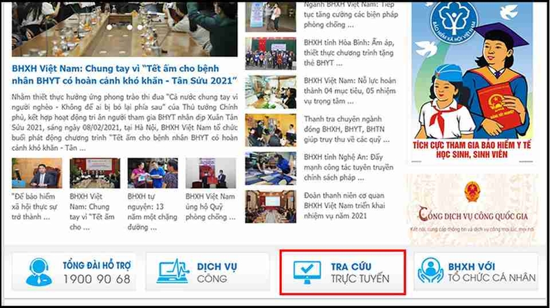 Truy cập Cổng thông tin điện tử chính thức và tìm khu vực Tra cứu