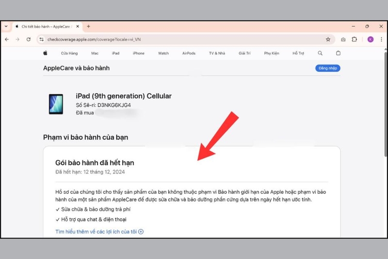 Tra cứu trên website chính thức của hãng