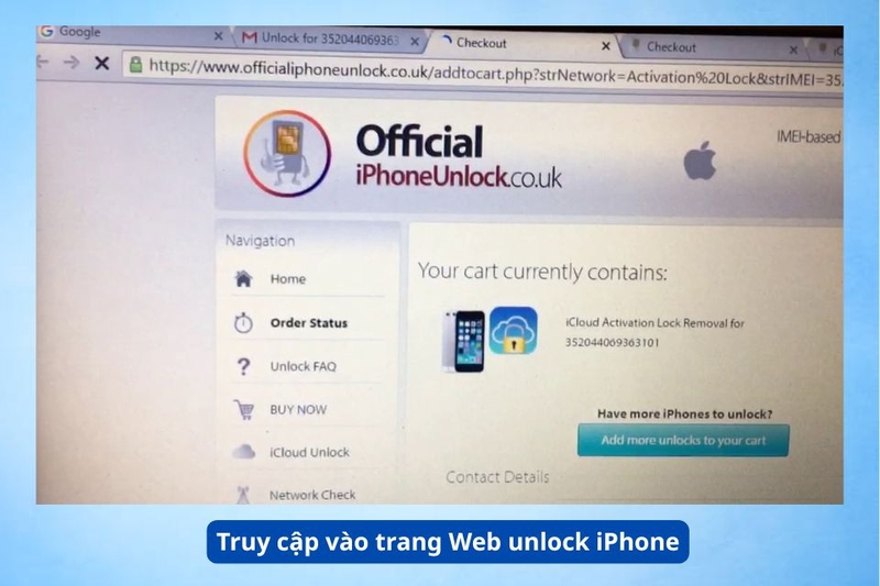 Truy cập vào trang Web unlock iPhone