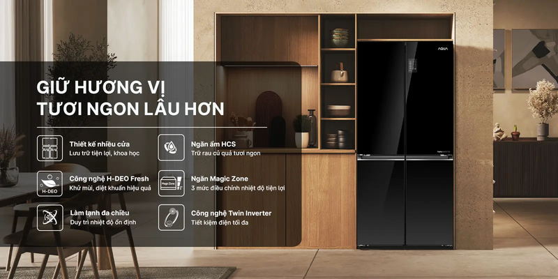 Tủ lạnh Aqua Inverter Multi Door 469 lít AQR-M536XA(GB) 6