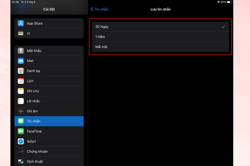 Tùy chỉnh lại lưu tin nhắn iPad 2