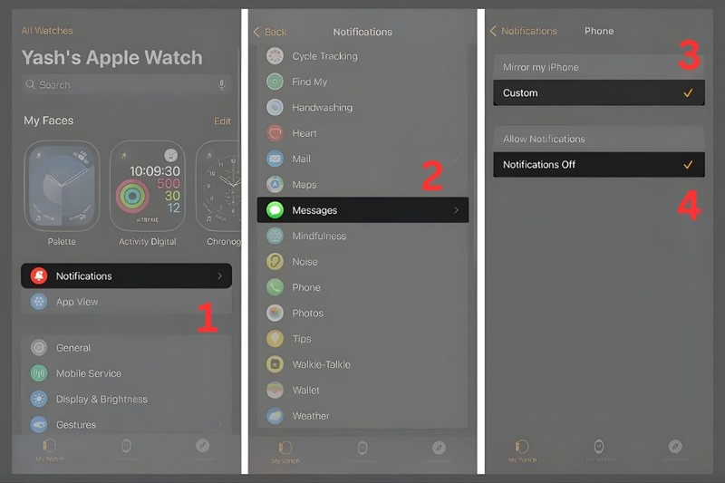 Tùy chỉnh và tắt thông báo Apple Watch qua ứng dụng Watch