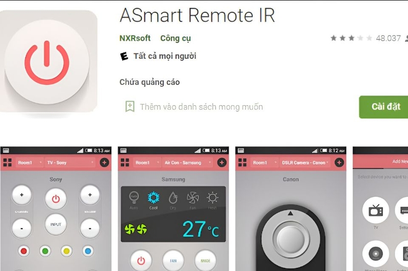 Ứng dụng ASmart Remote IR