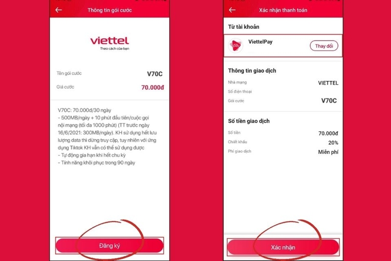 Xác nhận thanh toán từ tài khoản Viettel Money