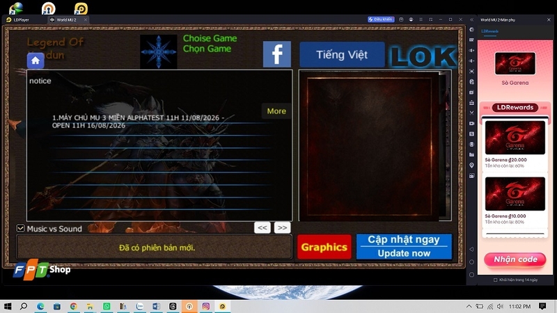 Cài đặt xong và bắt đầu trải nghiệm game