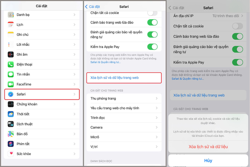 Xóa lịch sử Safari và dữ liệu duyệt web iPhone