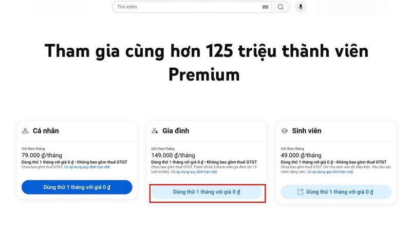 Khám phá và chọn gói YouTube Premium Family.