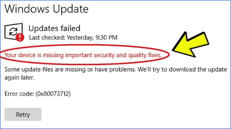Lỗi Your device is missing important security and quality fixes là gì?