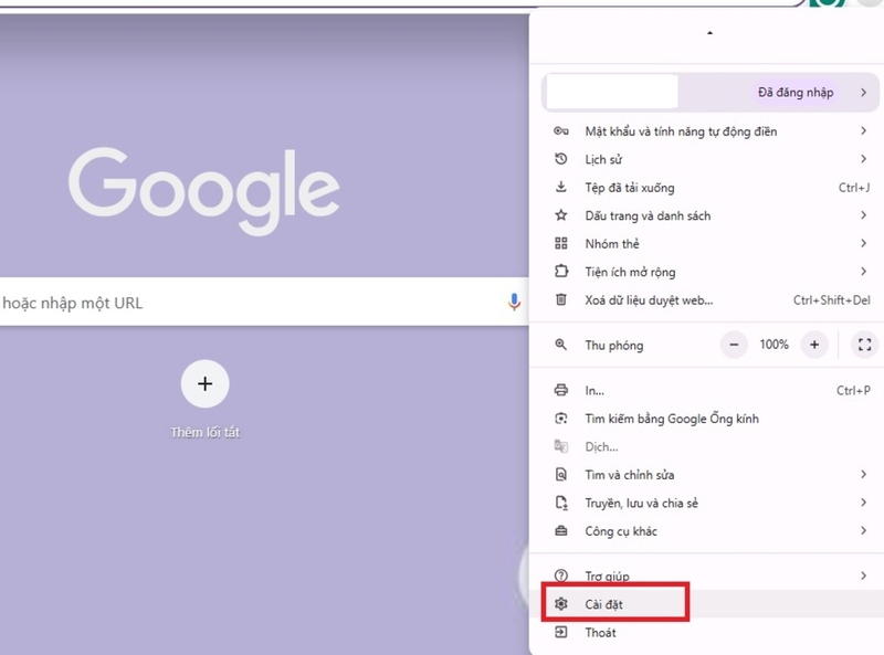 Mở trình duyệt Google Chrome và vào phần Cài đặt