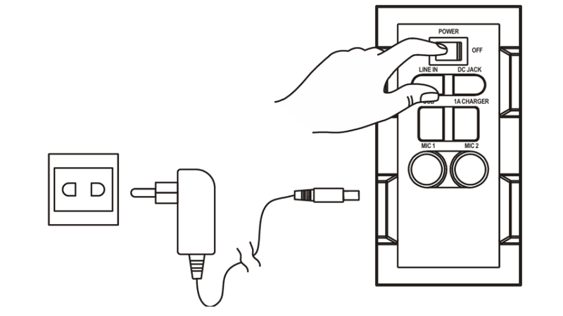 Chế độ AC (dùng khi muốn vừa sạc vừa hát khi pin yếu)