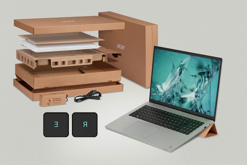 Bao bì của Acer Vero 16 sử dụng vật liệu tái chế và có thể tái chế hoàn toàn, phù hợp với định hướng giảm tác động đến môi trường của dòng Vero.