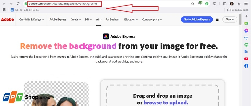 Truy cập tính năng Adobe Background Remover