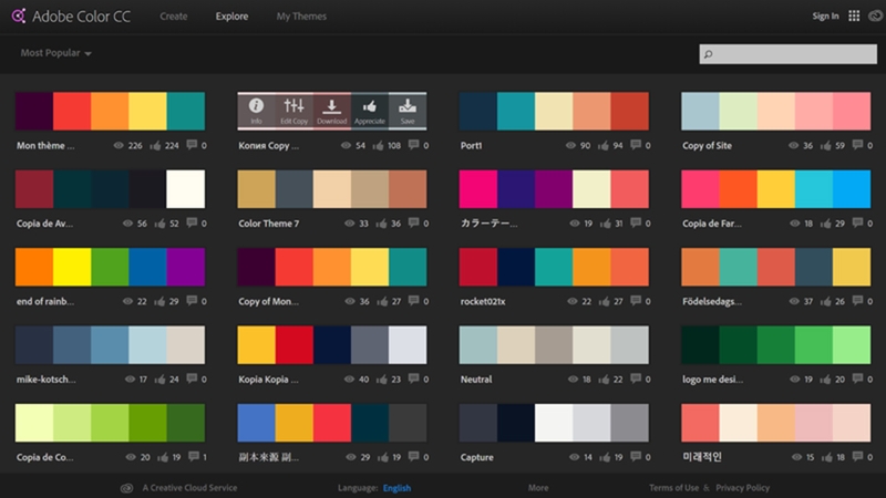 Adobe Color có khả năng lưu trữ lượng lớn các bảng màu