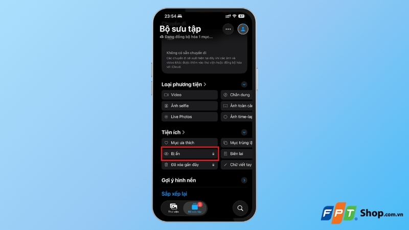 vào phần Tiện ích và chọn mục Bị ẩn