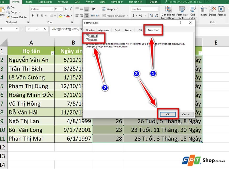 Cách ẩn công thức trong Excel - 03