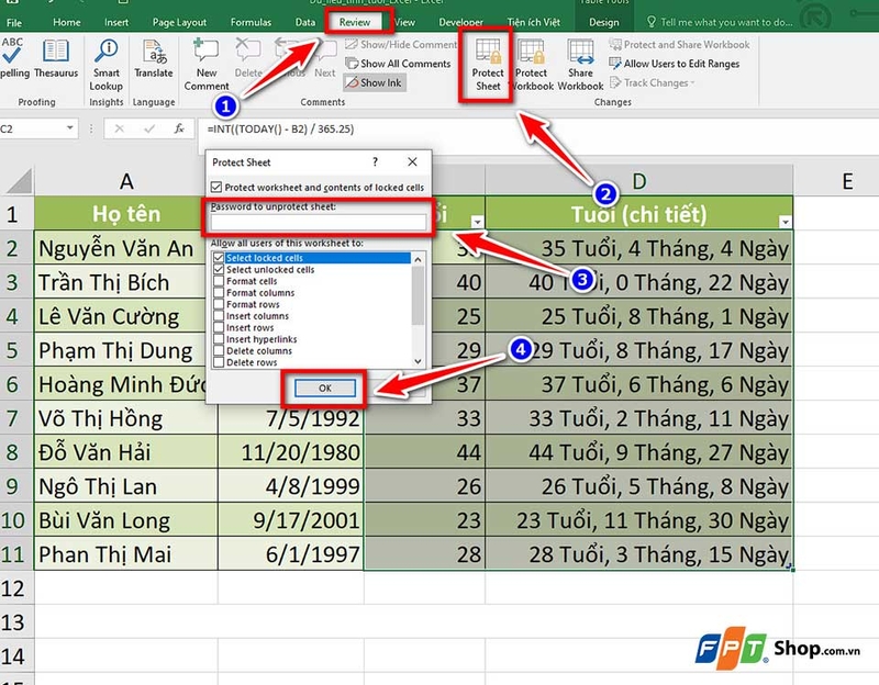 Cách ẩn công thức trong Excel - 02