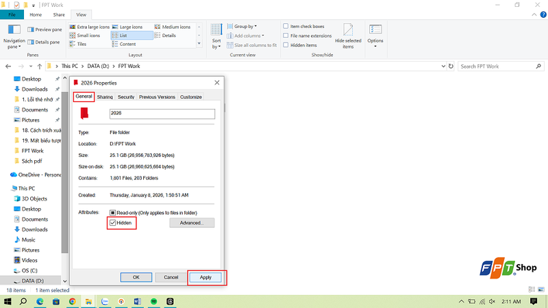 Cách ẩn file và thư mục trên Windows
