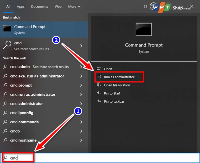 Mở Command Prompt hoặc Windows Terminal bằng quyền Administrator