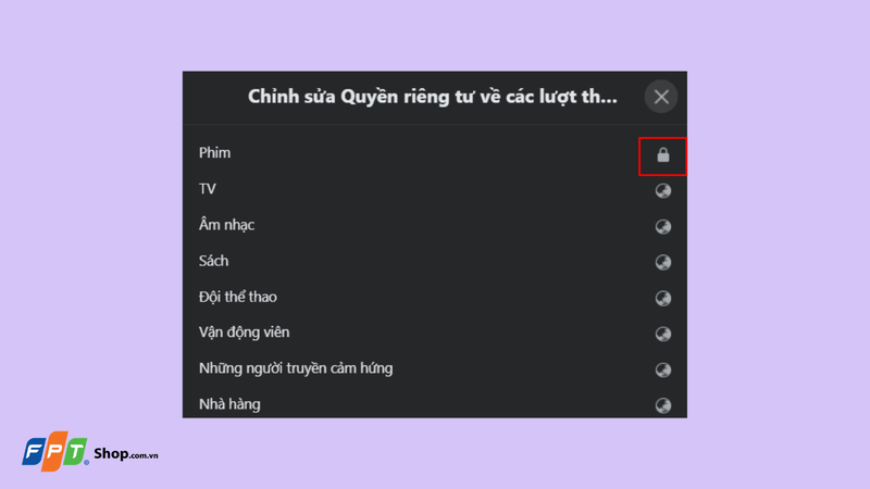 Sau khi ẩn xong, danh mục mà bạn muốn ẩn sẽ xuất hiện biểu tượng ổ khóa