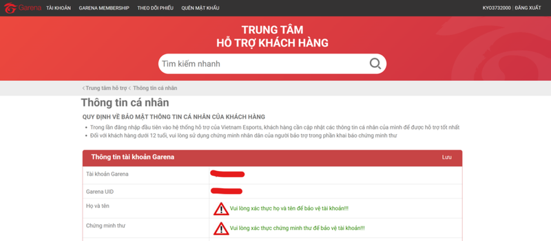 Bảo mật thông tin tài khoản Garena