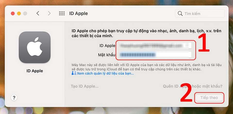 Nhập thông tin Apple ID và mật khẩu