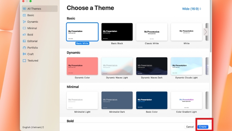 Tạo slide thuyết trình với Keynote