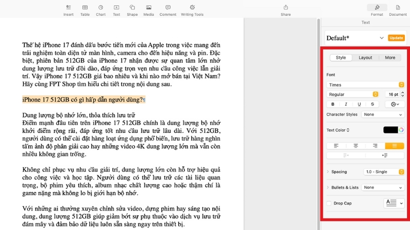 Soạn thảo và chỉnh sửa văn bản với Pages