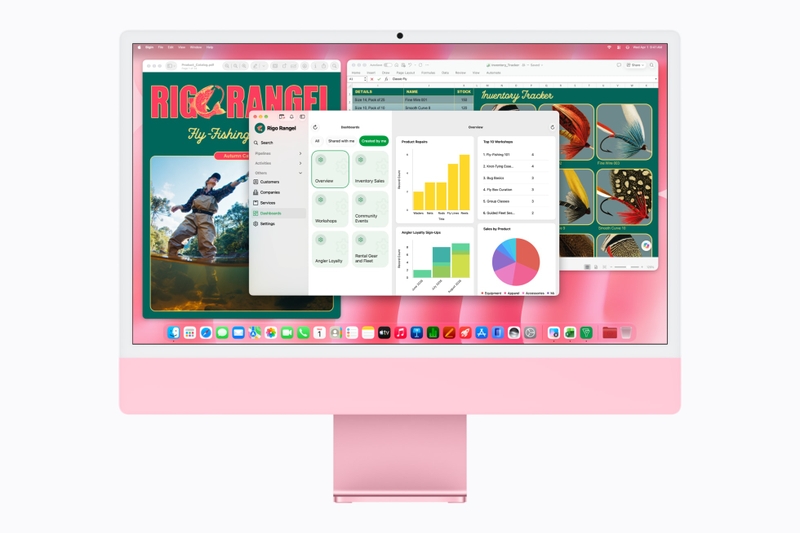 Màn hình Retina 4,5K trên iMac 24 inch M6 mang đến không gian hiển thị rộng rãi khi làm việc với nhiều ứng dụng.