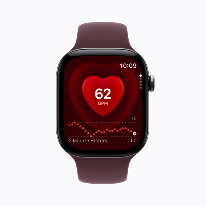 Apple Watch Series 12 có thể đo nhịp tim sau mỗi 5 giây và hiển thị dữ liệu theo thời gian thực trên ứng dụng Nhịp Tim. (Nguồn ảnh: Apple)