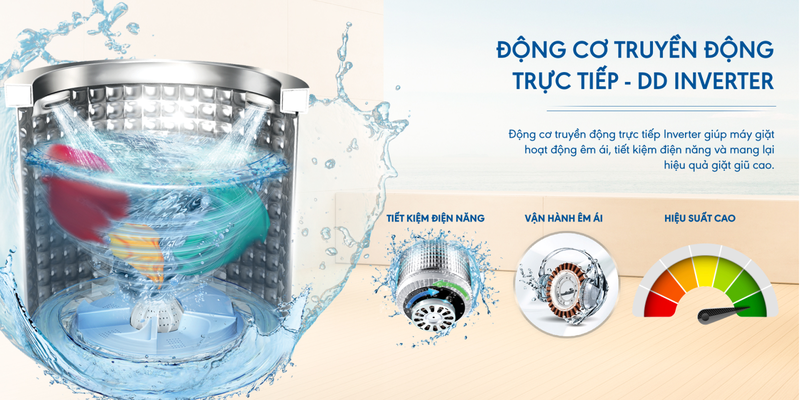 Aqua Inverter 10 kg AQW-DR100JT.BK tích hợp động cơ inverter