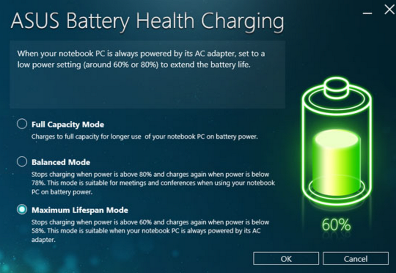 Theo dõi tính năng&nbsp;ASUS Battery Health Charging