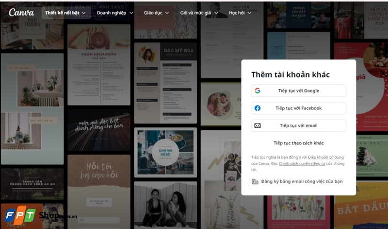 Đăng nhập vào tài khoản trên web Canva