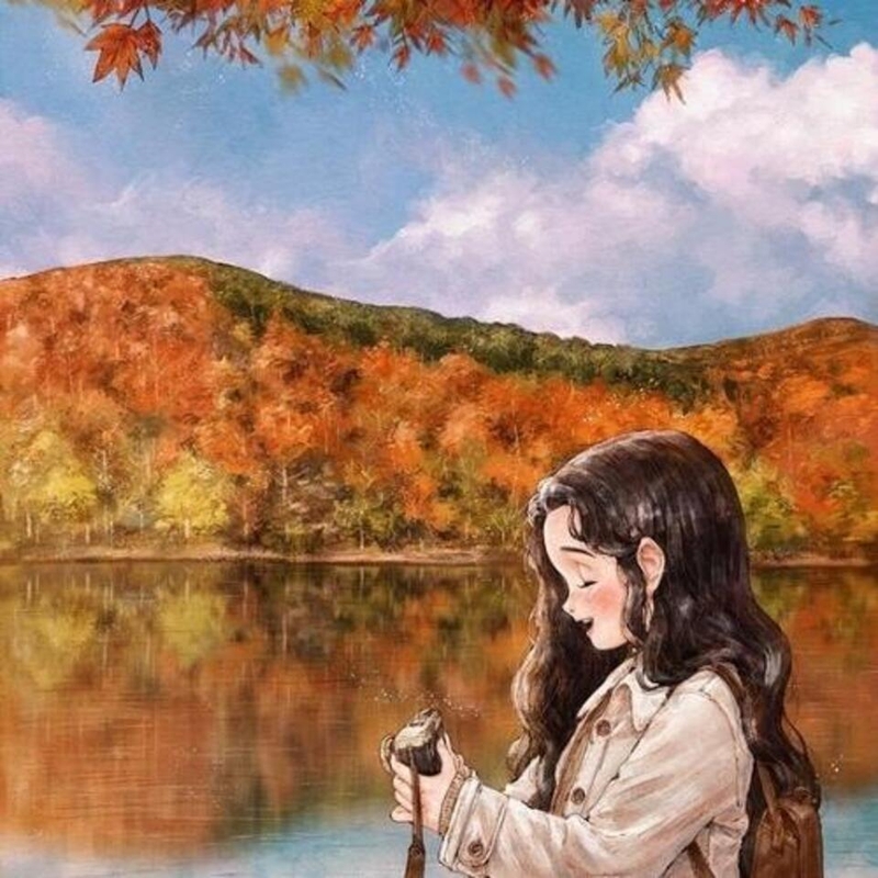 Hình ảnh cô gái hòa mình vào thiên nhiên