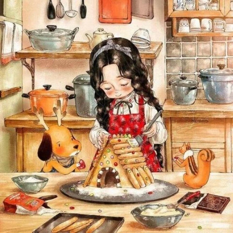 Avatar xinh nấu ăn bên cạnh thú cưng