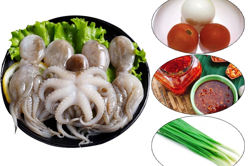Nguyên liệu làm bạch tuộc xào sa tế.