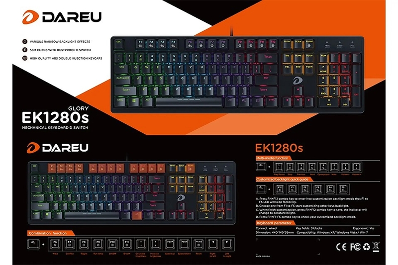 Bàn phím cơ có dây Dareu EK1280s Black - Brown switch