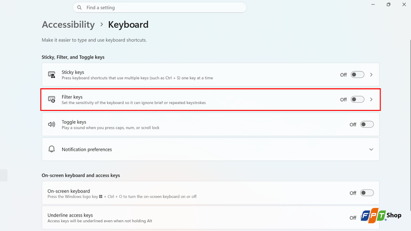 Tắt Filter Keys